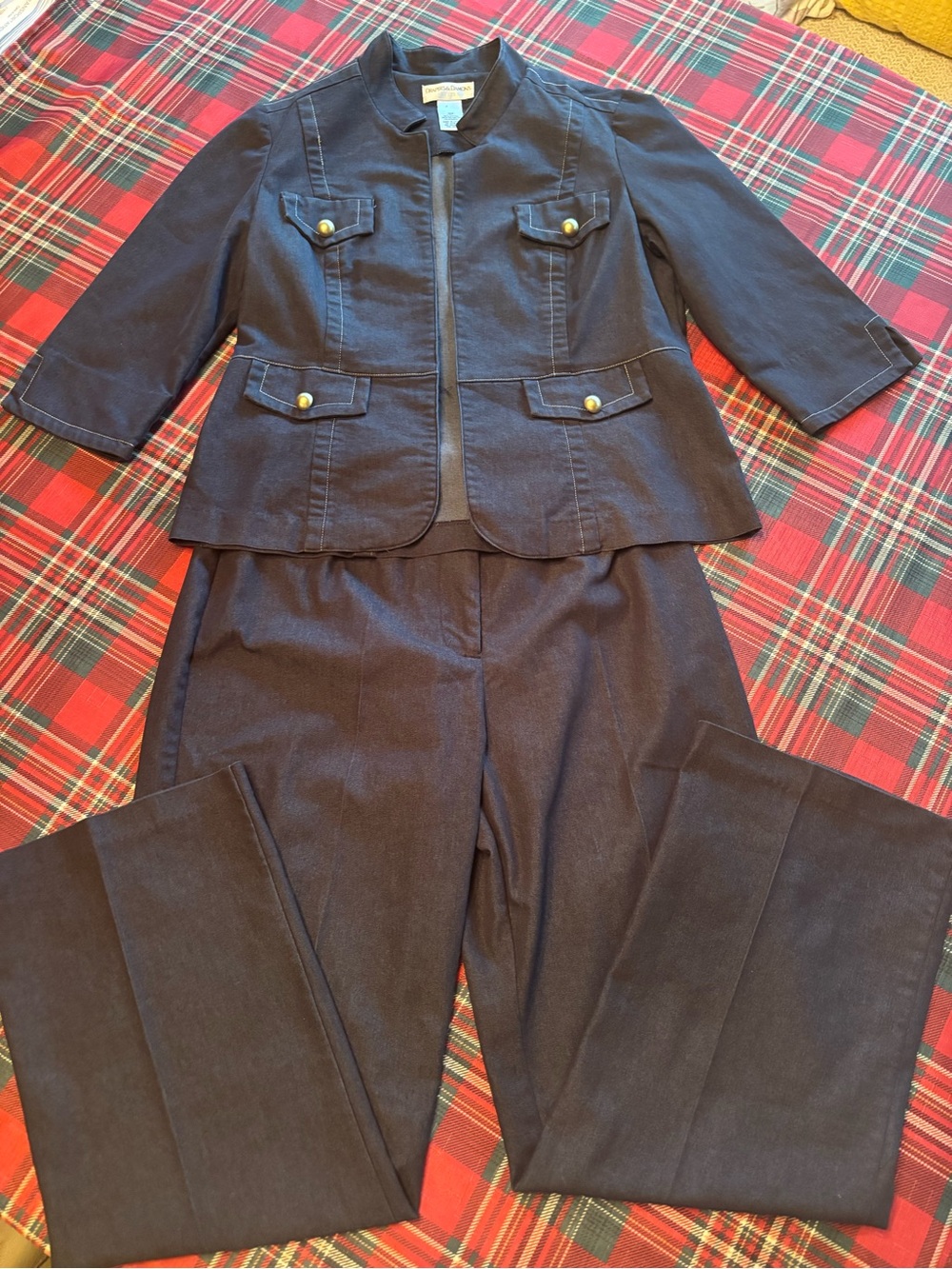 Navy Women’s Two-Piece Denim Jacket & Straight-Leg Pants - Classic Set